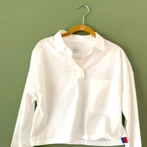 Kule crisp white cropped 3 button shirt. NWT